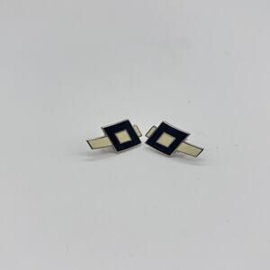 Vintage Stern for Acme Majestic Earrings Cloisonne Architect Stud Black White